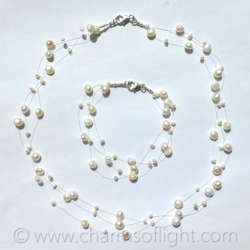 Floating Pearls Necklace and Bracelet